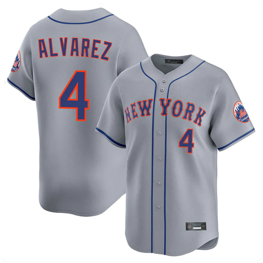 Pouc NY.Mets #4 Francisco Alvarez Player Gray Road Limited Home Stitched Jerseys