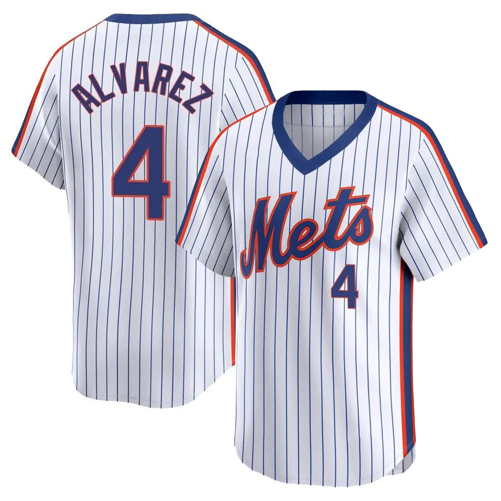 Pouc NY.Mets #4 Francisco Alvarez Player White Cooperstown Collection T-shirt Game Stitched Jerseys