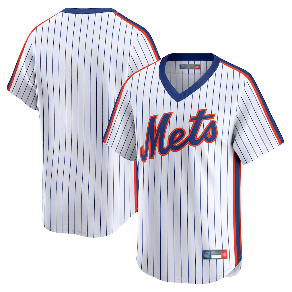 Pouc NY.Mets Blank Player White Cooperstown Collection T-shirt Game Stitched Jerseys