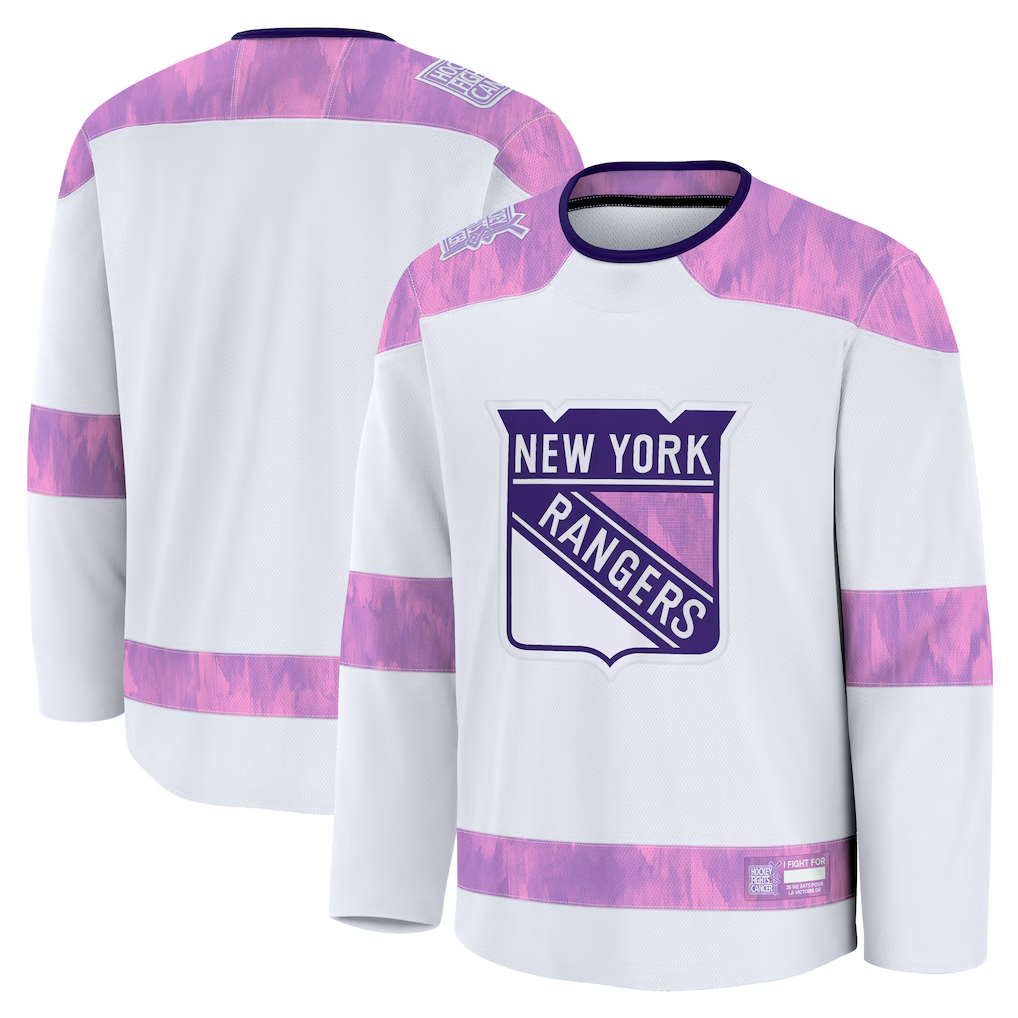 Pouc NY.Rangers White 2024 Hockey Fights Cancer Practice Jerseys