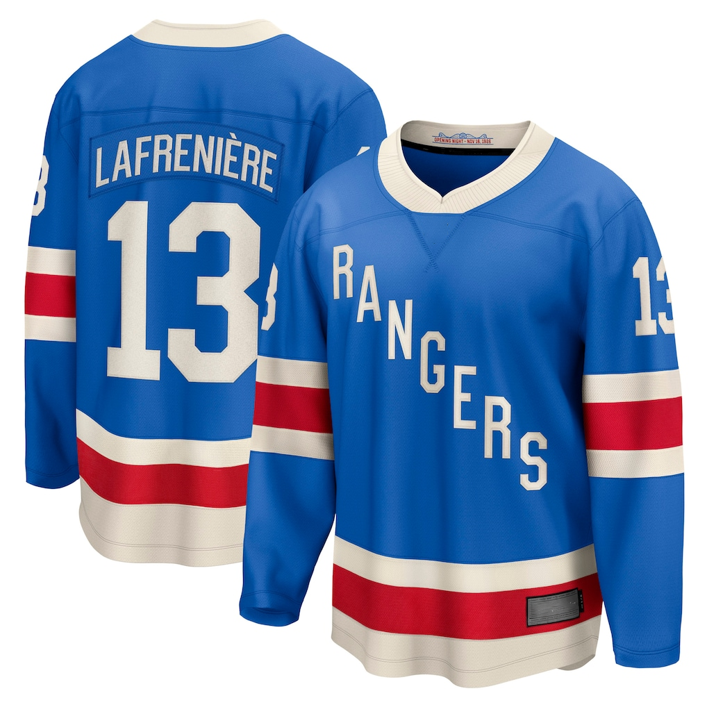 Pouc NY.Rangers #13 Alexis Lafreniere Blue Centennial Breakaway Jerseys