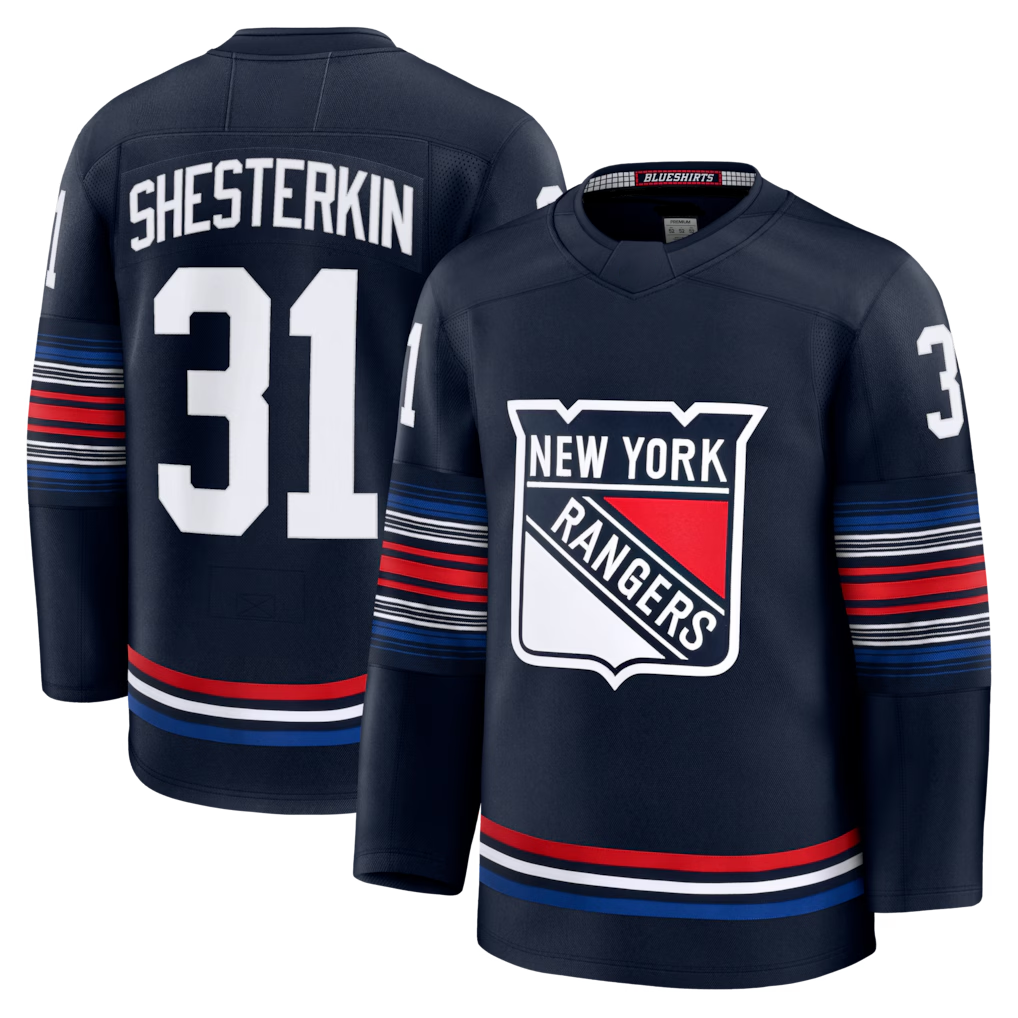 Pouc NY.Rangers #31 Igor Shesterkin Navy Alternate Premier Player Jerseys