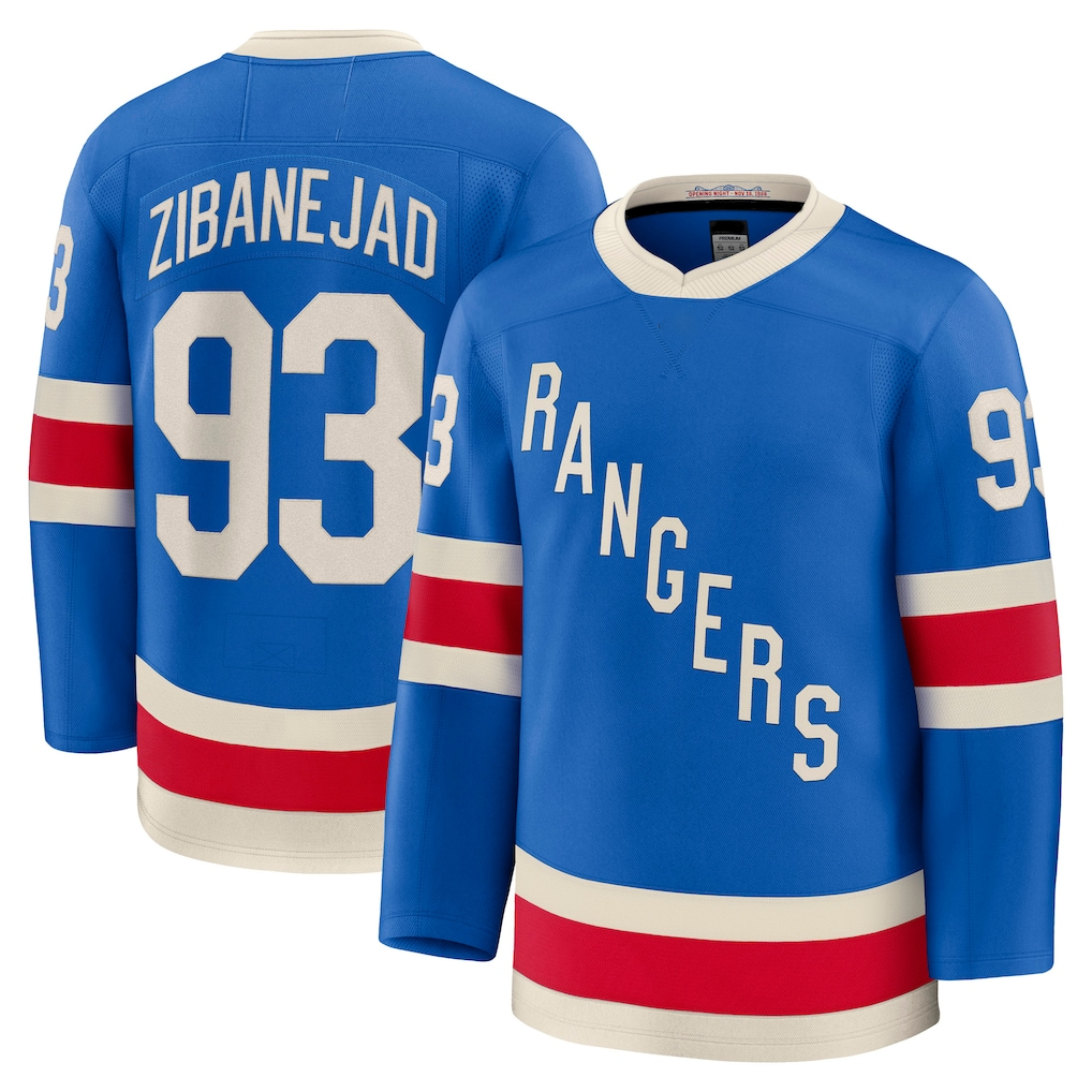 Pouc NY.Rangers #93 Mika Zibanejad Blue Centennial Premium Jerseys