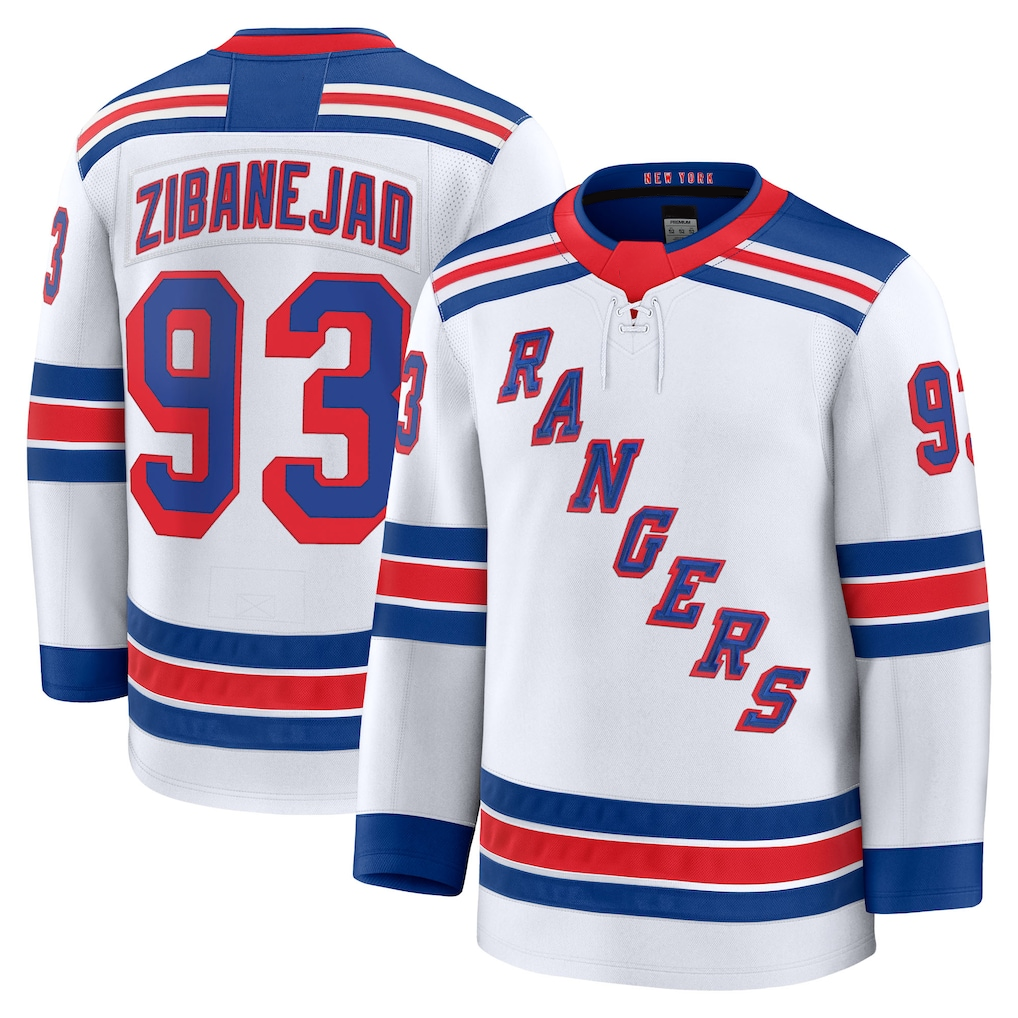 Pouc NY.Rangers #93 Mika Zibanejad White Away Premium Jerseys