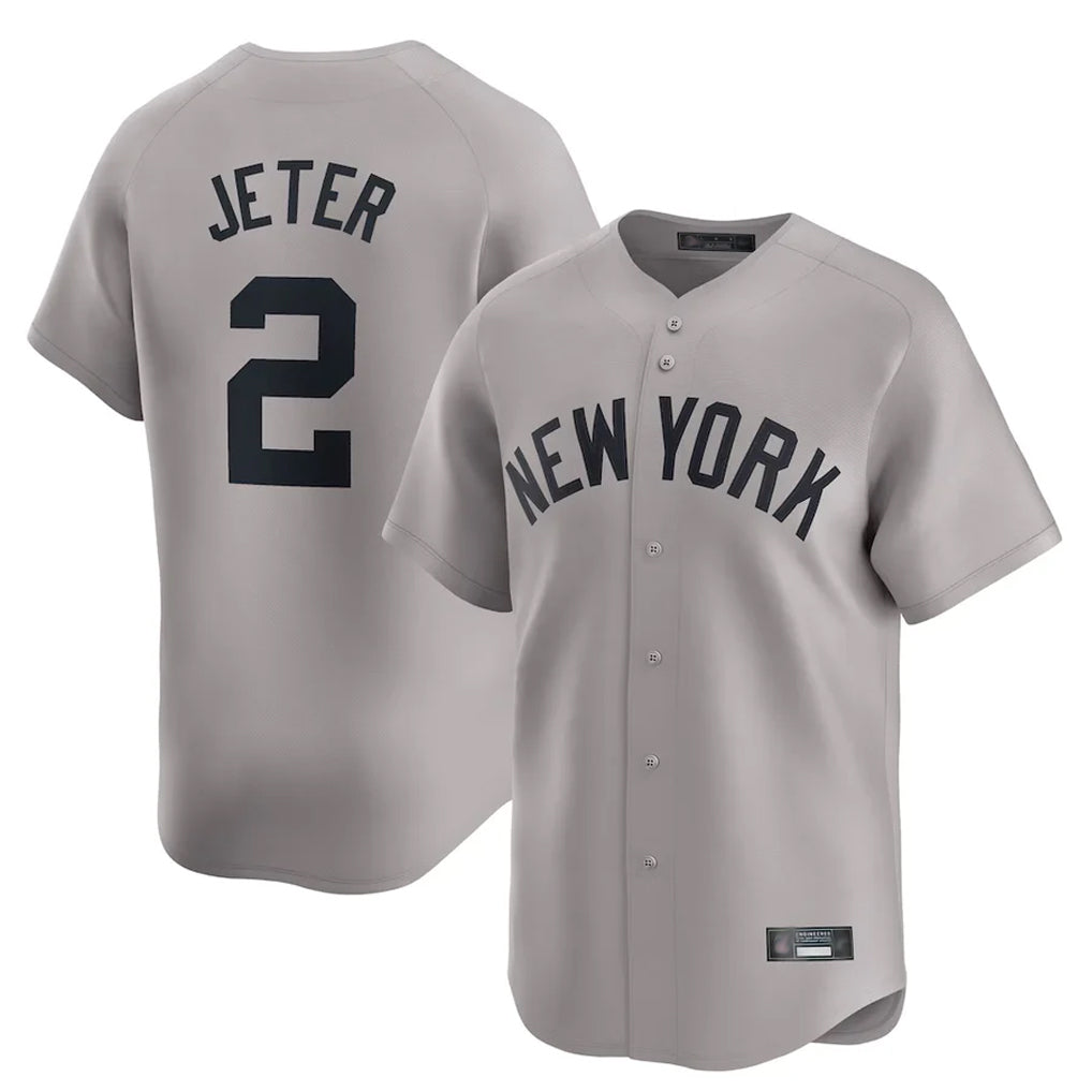 Pouc NY.Yankees #2 Derek Jeter Player Gray Limited Home Stitched Jerseys