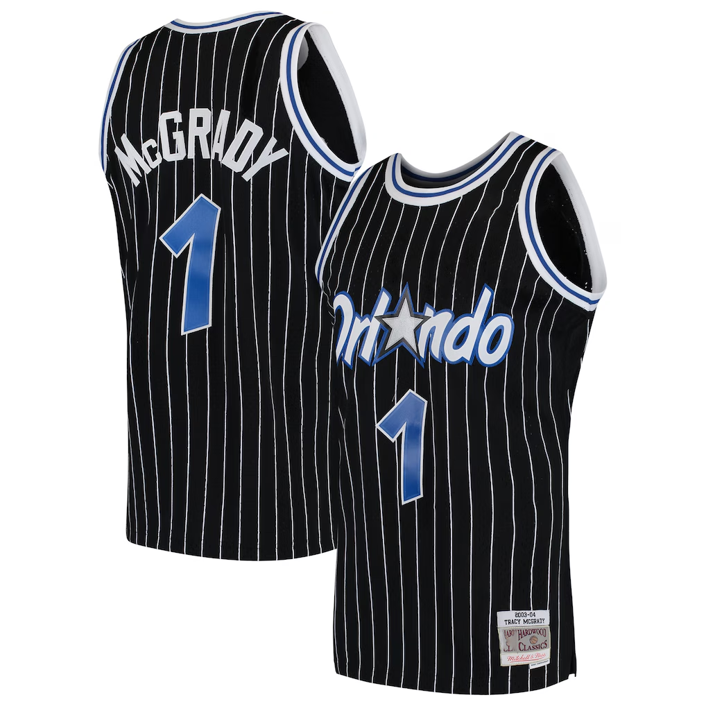 Pouc O.Magic #1 Tracy McGrady Mitchell & Ness Black Hardwood Classics Swingman Jerseys