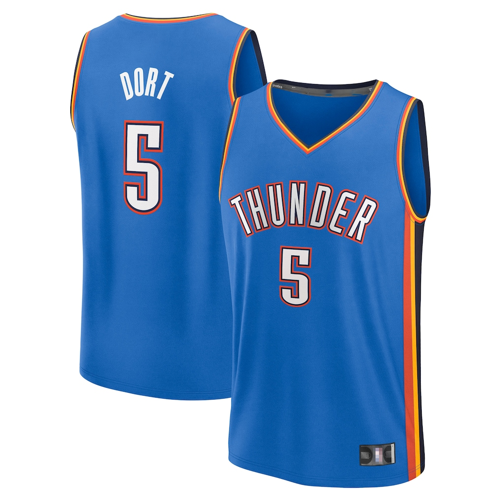 Pouc OC.Thunder #5 Luguentz Dort Blue Fast Break Replica Player Stitched Jerseys- Icon Edition