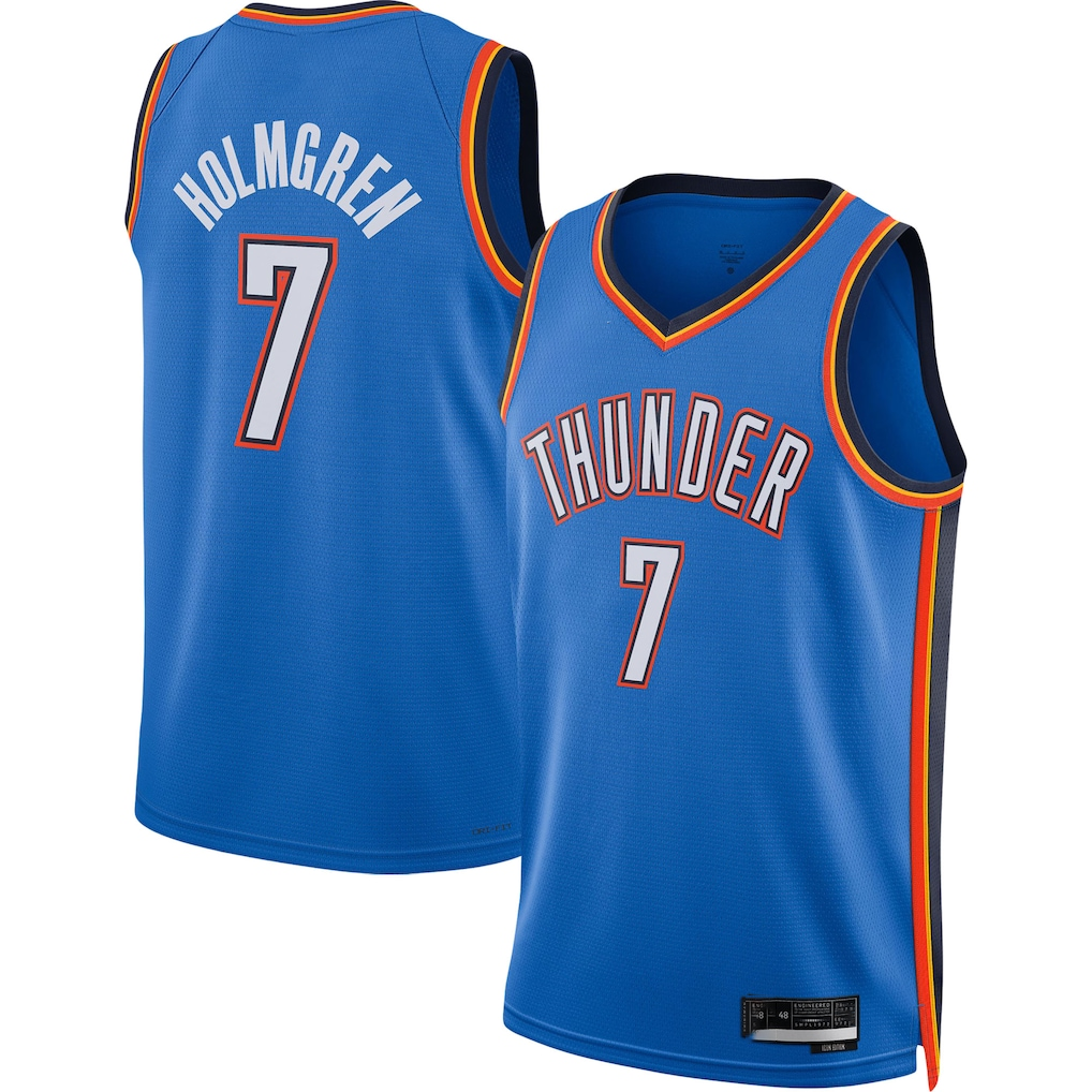 Pouc OC.Thunder #7 Chet Holmgren Blue 2022 Draft First Round Pick Player Swingman Stitched Jerseys - Icon Edition