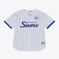 Pouc P.76ers Mitchell & Ness White Head Coach Pinstripe Mesh Full-Button Baseball Jerseys