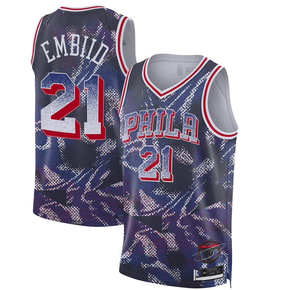Pouc P.76ers #21 Joel Embiid Navy 2025 Select Series Swingman Player Jerseys