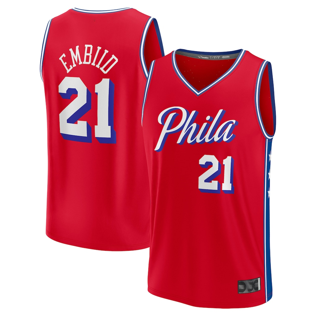 Pouc P.76ers #21 Joel Embiid Red Fast Break Replica Player Jerseys - Statement Edition