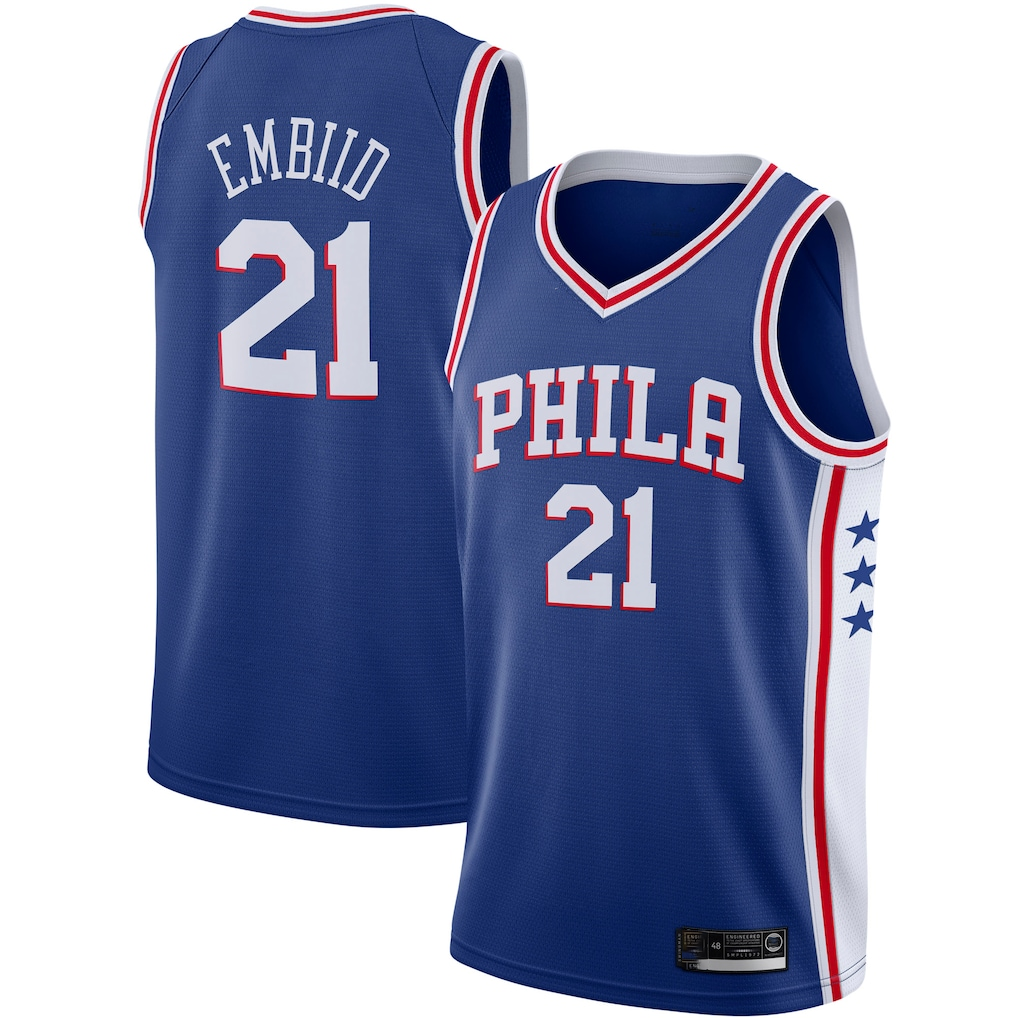 Pouc P.76ers #21 Joel Embiid Royal 2019-2020 Swingman Jerseys - Icon Edition