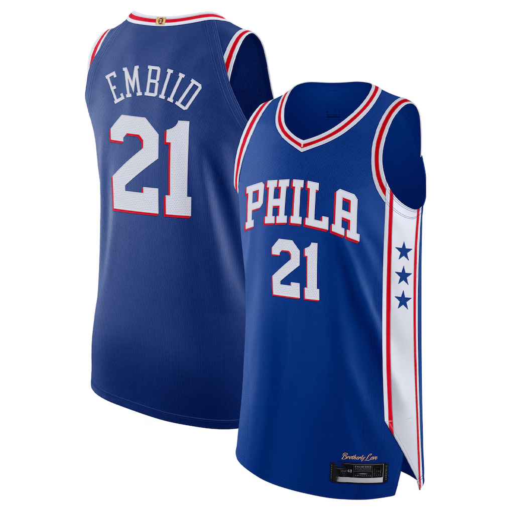 Pouc P.76ers #21 Joel Embiid Royal Authentic Jerseys - Icon Edition