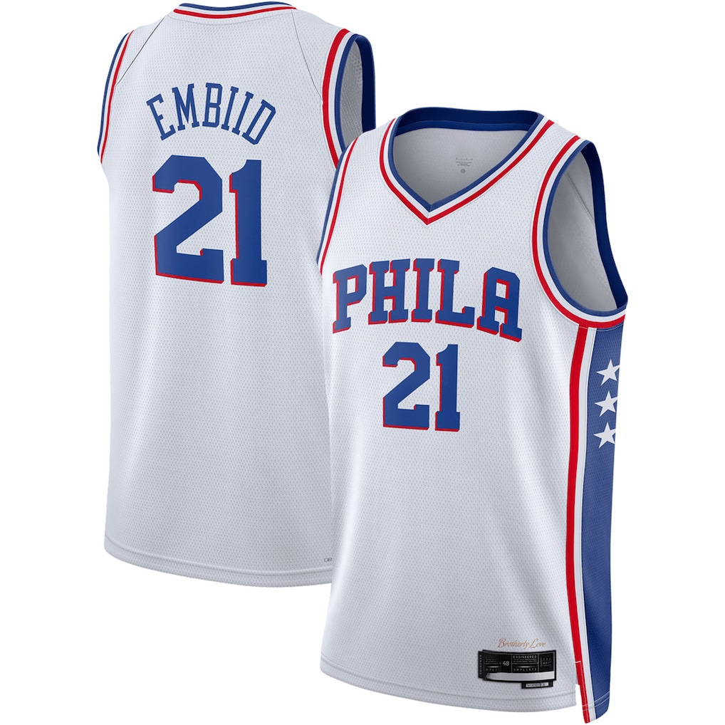 Pouc P.76ers #21 Joel Embiid White Swingman Jerseys - Association Edition