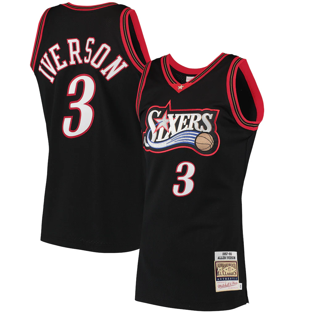 Pouc P.76ers #3 Allen Iverson Mitchell & Ness Black 1997-98 Hardwood Classics Authentic Jerseys