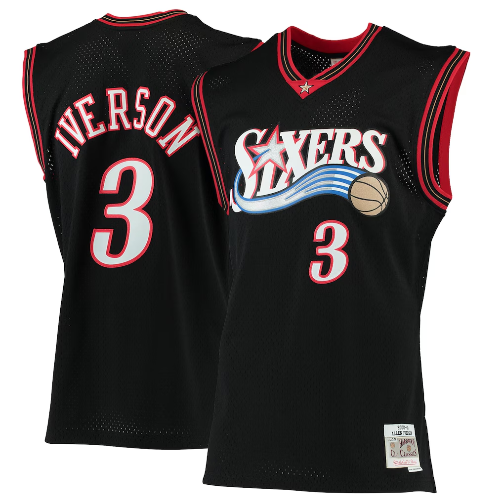 Pouc P.76ers #3 Allen Iverson Mitchell & Ness Black 2000-01 Hardwood Classics Swingman Jerseys