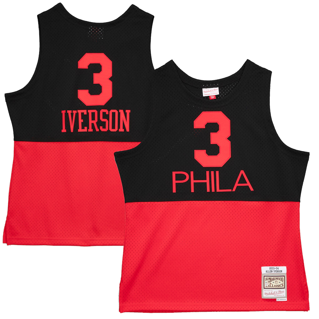 Pouc P.76ers #3 Allen Iverson Mitchell & Ness Black 2003-04 Hardwood Classics Reload 2.0 Swingman Jerseys