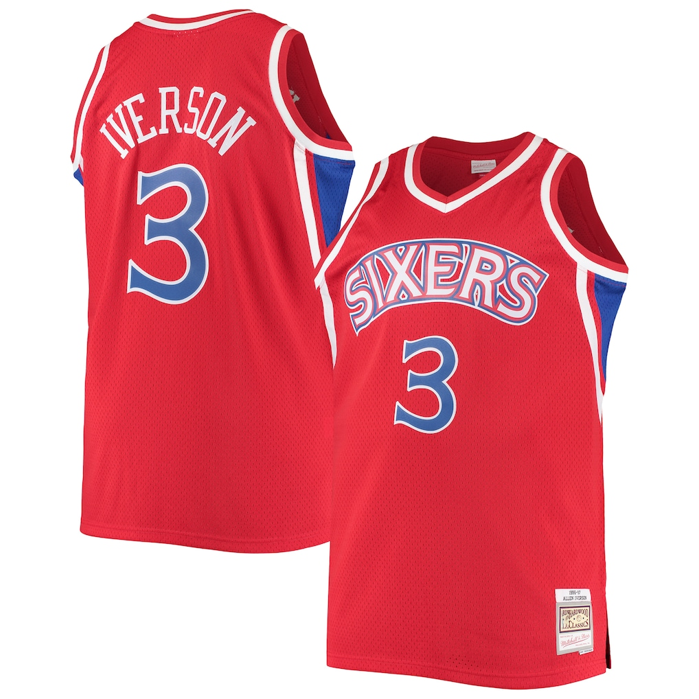 Pouc P.76ers #3 Allen Iverson Mitchell & Ness Red 1996-97 Big & Tall Hardwood Classics Swingman Jerseys