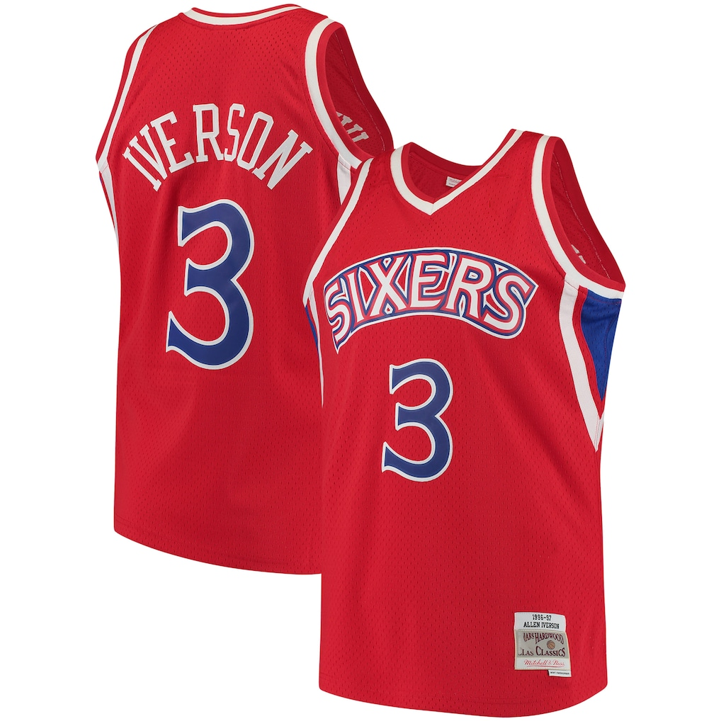 Pouc P.76ers #3 Allen Iverson Mitchell & Ness Red 1996-97 Hardwood Classics Swingman Jerseys