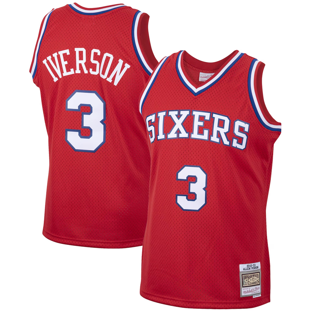 Pouc P.76ers #3 Allen Iverson Mitchell & Ness Red 2002-03 Hardwood Classics Swingman Jerseys