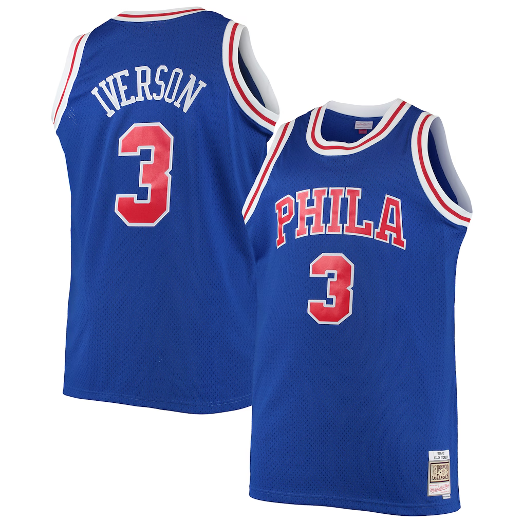 Pouc P.76ers #3 Allen Iverson Mitchell & Ness Royal 199697 Big & Tall Hardwood Classics Swingman Jerseys