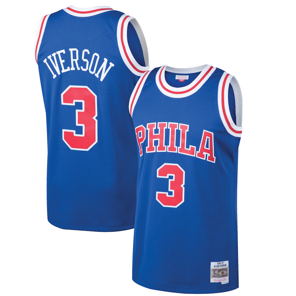 Pouc P.76ers #3 Allen Iverson Mitchell & Ness Royal 199697 Hardwood Classics Swingman Jerseys