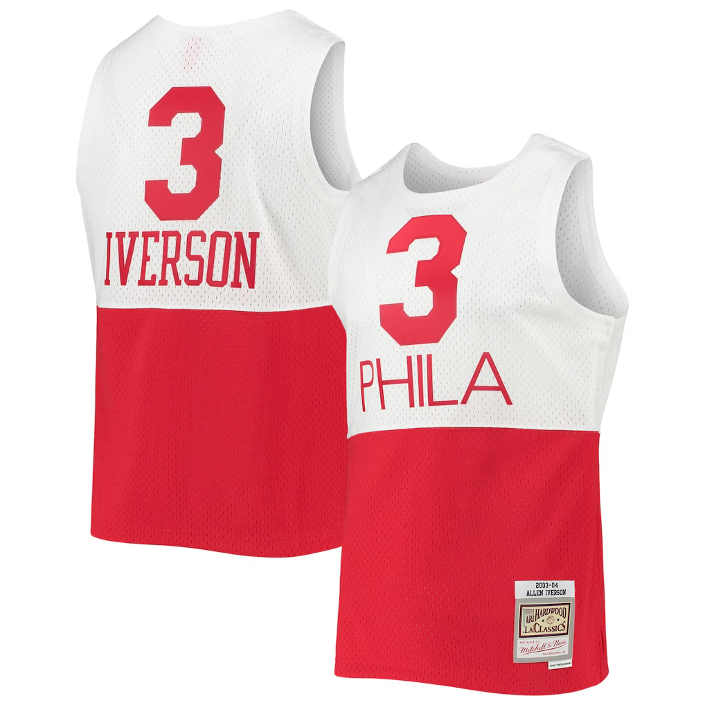 Pouc P.76ers #3 Allen Iverson Mitchell & Ness White 2003-2004 Hardwood Classics Swingman Jerseys