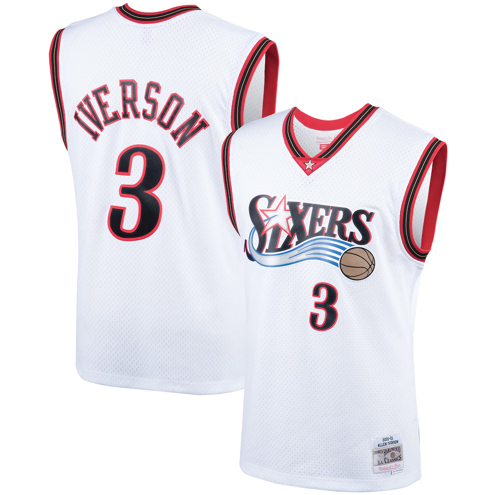 Pouc P.76ers #3 Allen Iverson Mitchell & Ness White Hardwood Classics Swingman Jerseys