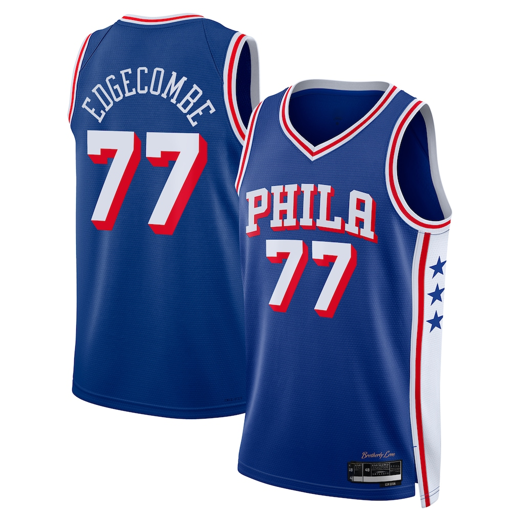 Pouc P.76ers #77 V. J. Edgecombe Royal 2025 Draft First Round Pick Swingman Jerseys - Icon Edition