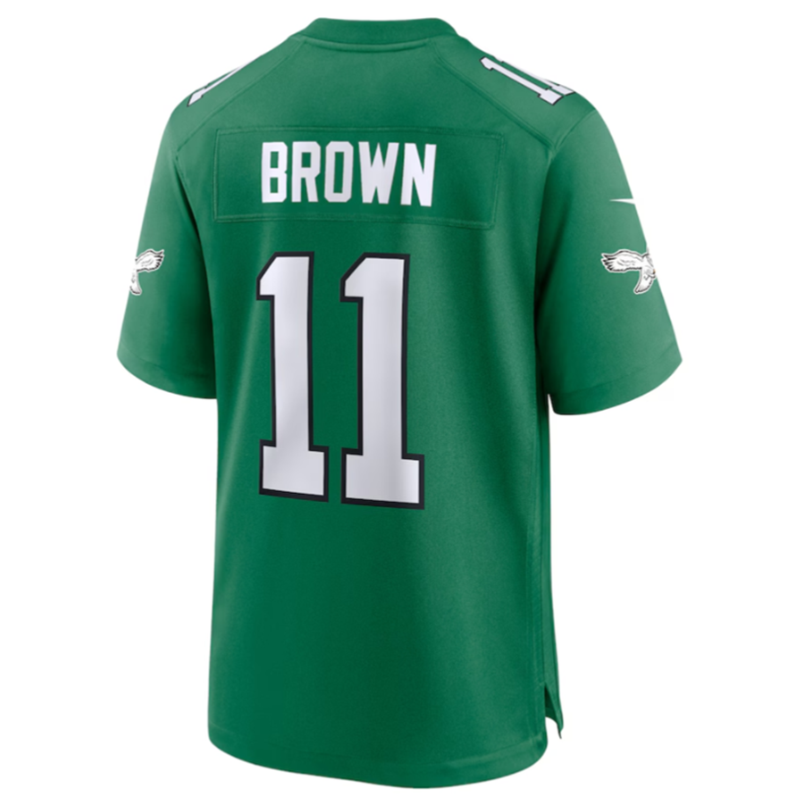 Pouc P.Eagles #11 A.J. Brown Green Alternate Game Player Jersey Stitched American Stitched Jersey
