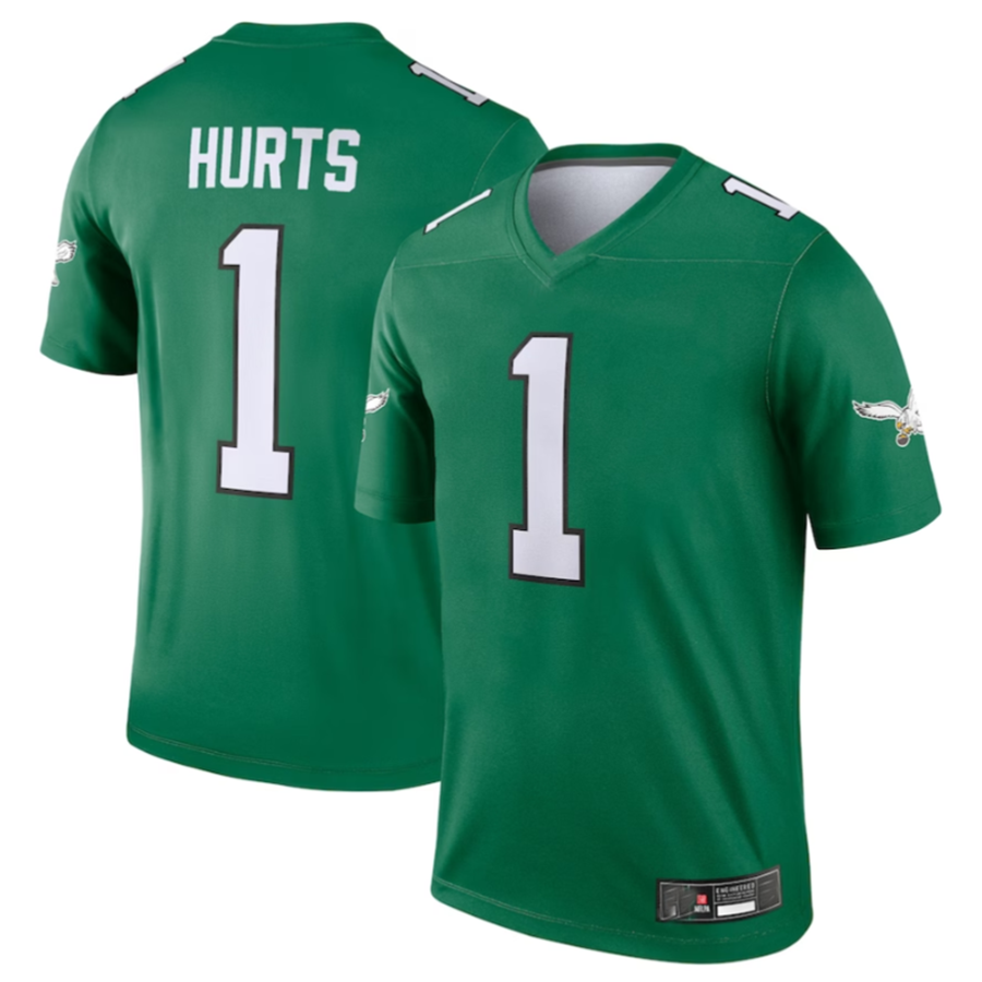 Pouc P.Eagles #1 Jalen Hurts Green Alternate Legend Player Stitched American Stitched Jerseys