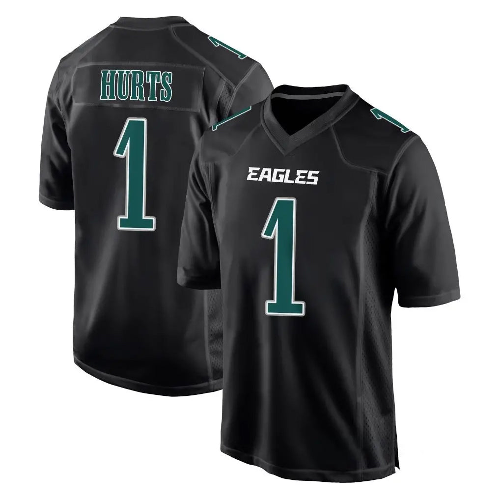 Pouc P.Eagles #1 Jalen Hurts Player Carbon Black Fashion Home Game Stitched Jerseys