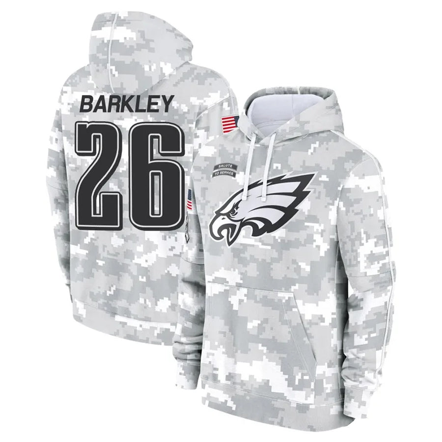 Pouc P.Eagles #26 Saquon Barkley Player Military Hoodie Arctic Camo Salute To Service Stitched Jerseys