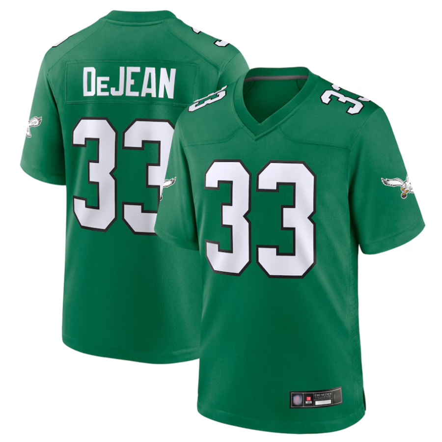 Pouc P.Eagles #33 Cooper DeJean Player Kelly Green Replica Game Stitched Jerseys