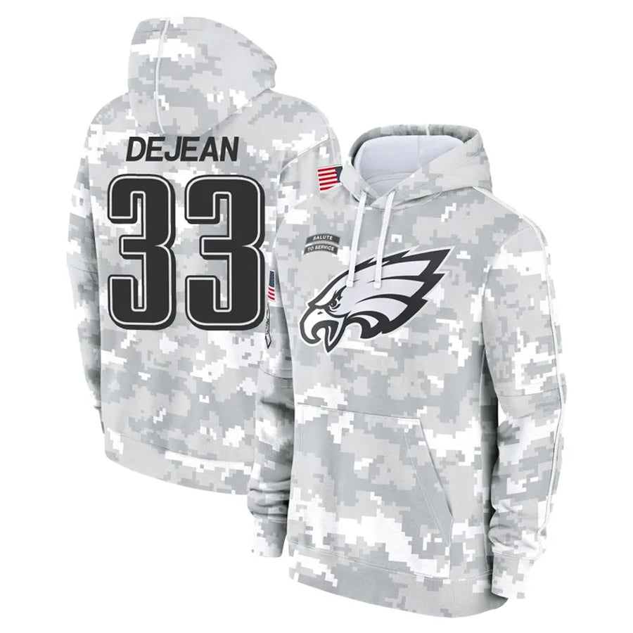 Pouc P.Eagles #33 Cooper DeJean Player Military Hoodie Arctic Camo Salute To Service Stitched Jerseys