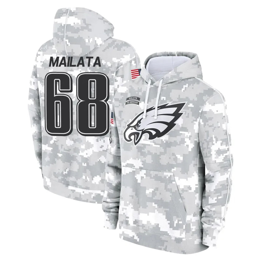 Pouc P.Eagles #68 Jordan Mailata Player Arctic Camo Salute to Service Pullover Hoodies Limited Game Stitched Jerseys