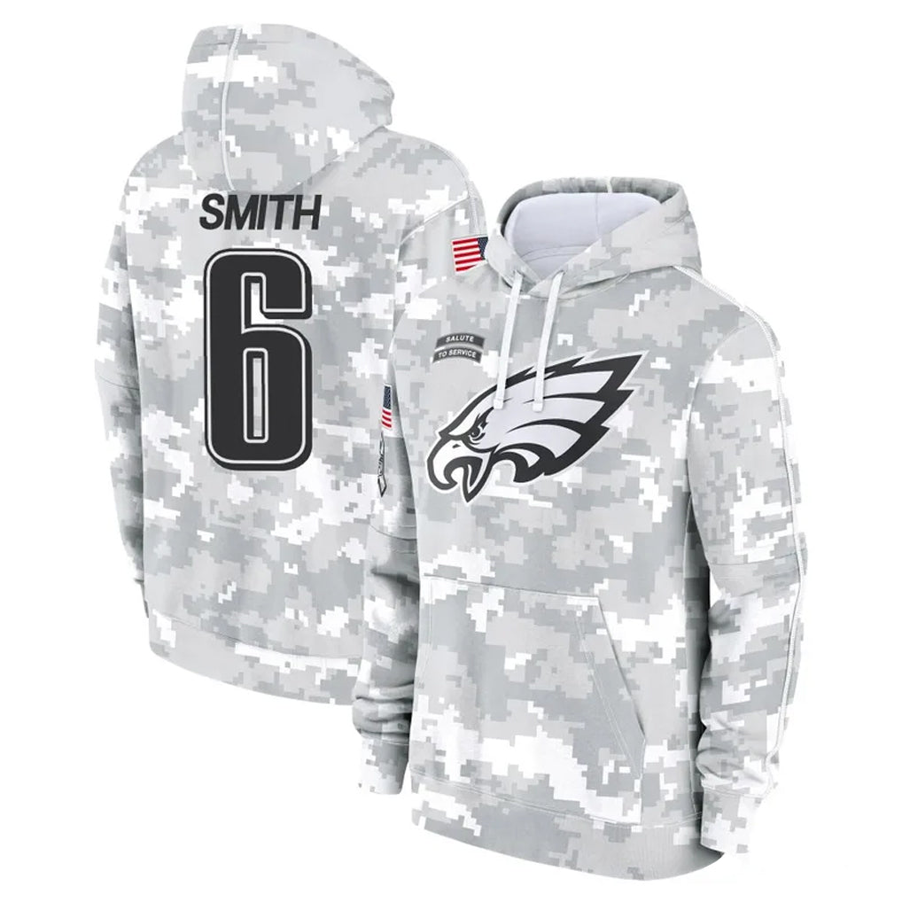 Pouc P.Eagles #6 DeVonta Smith Player Arctic Camo Salute to Service Pullover Hoodies Limited Game Stitched Jerseys