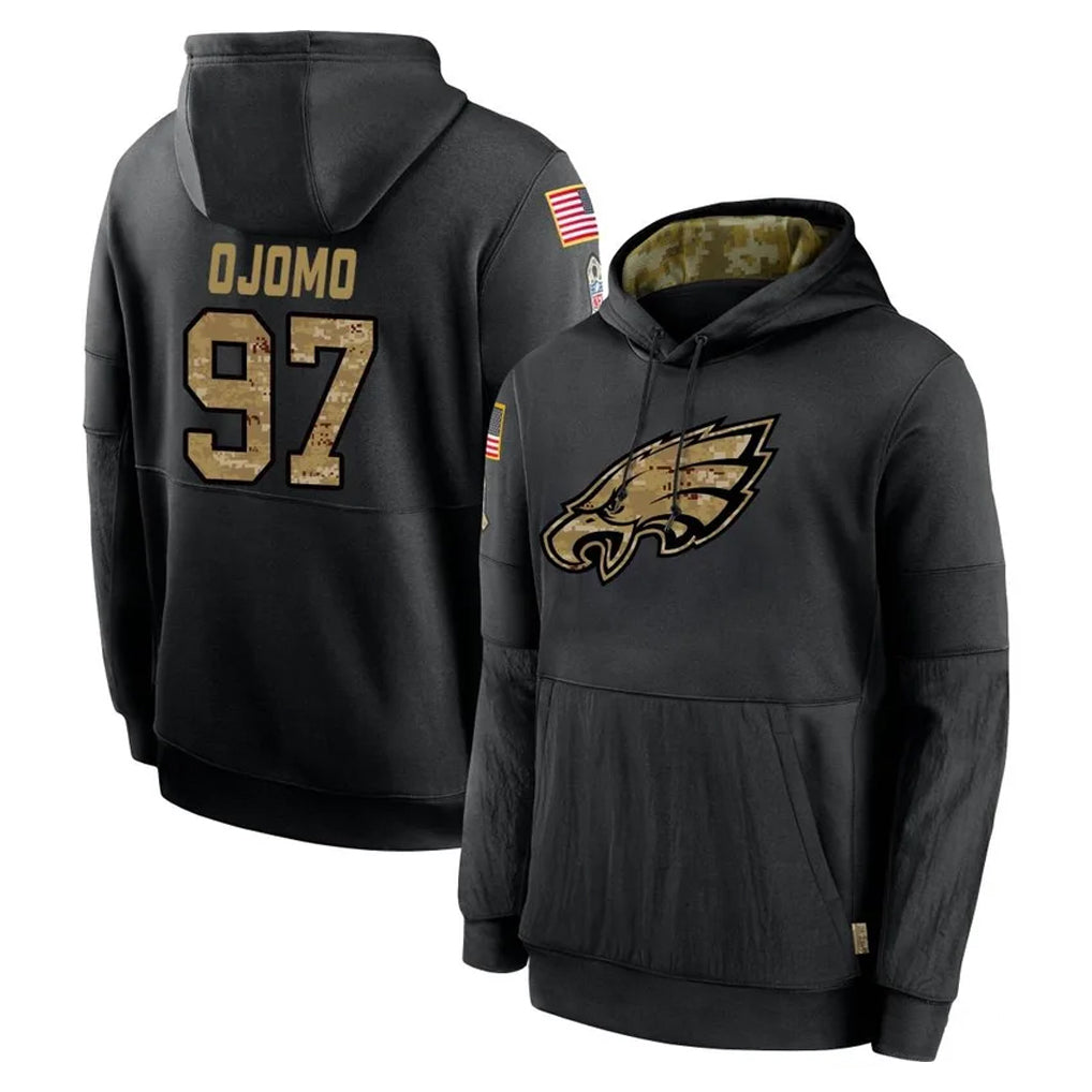 Pouc P.Eagles #97 Moro Ojomo Player Black Salute to Service Hoodies Limited Game Stitched Jerseys