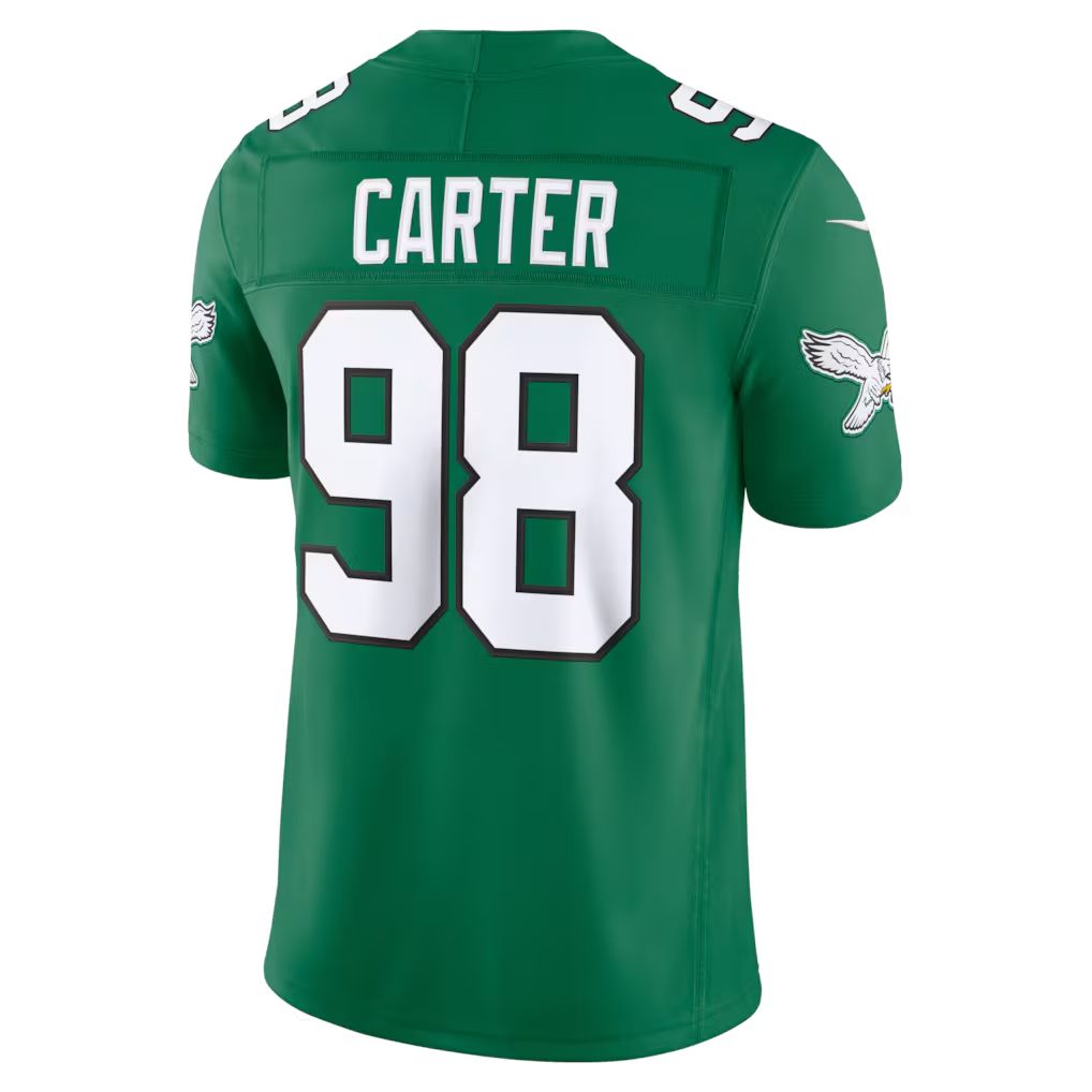 Pouc P.Eagles #98 Jalen Carter Kelly Green Alternate Vapor F.U.S.E. Stitched Limited Jerseys