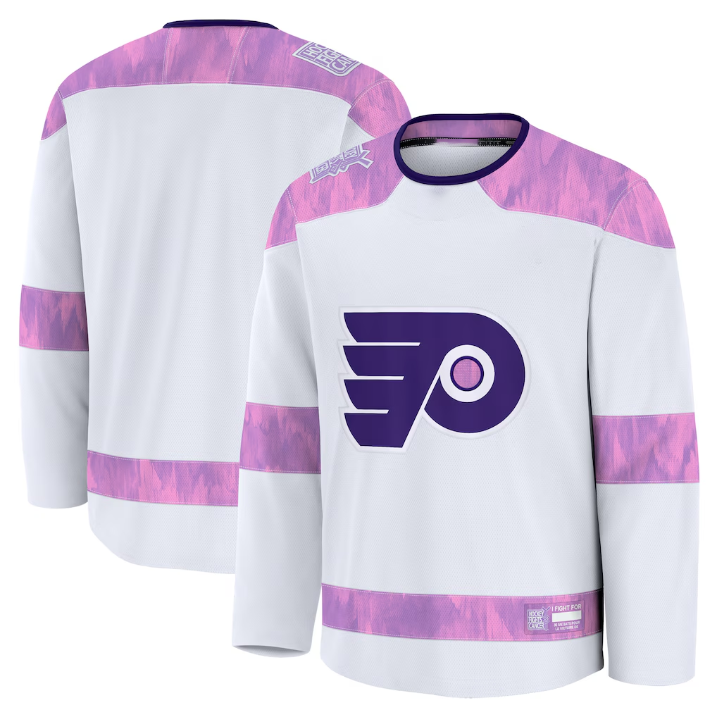 Pouc P.Flyers White 2024 Hockey Fights Cancer Practice Jerseys