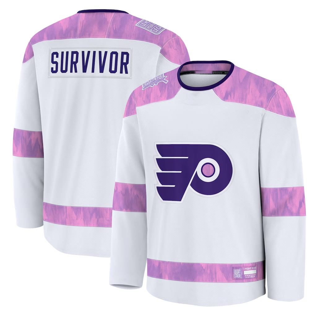 Pouc P.Flyers White Hockey Fights Cancer Deslauriers Practice Jerseys