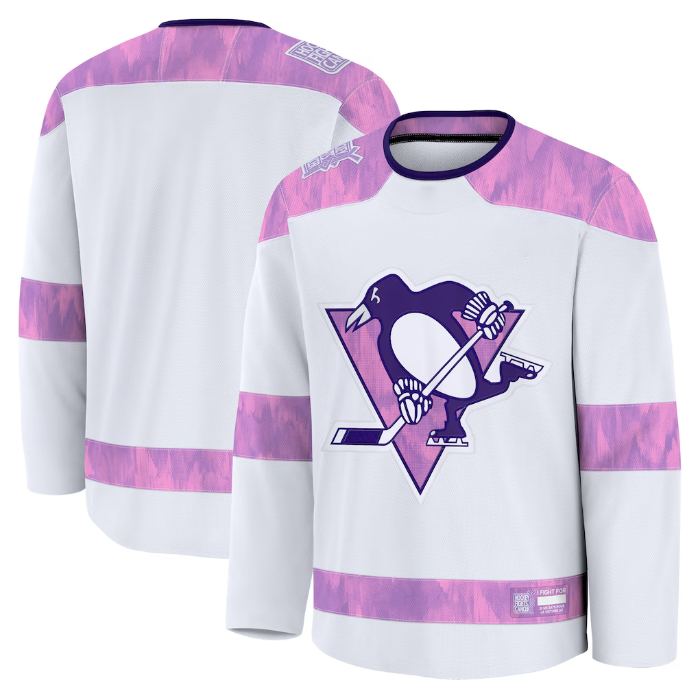 Pouc P.Penguins White 2024 Hockey Fights Cancer Practice Jerseys