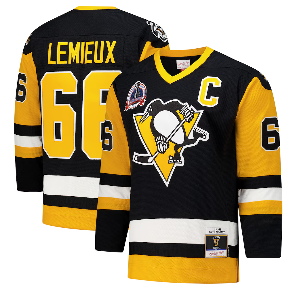 Pouc P.Penguins #66 Mario Lemieux Black 1991?92 Power Play Jerseys