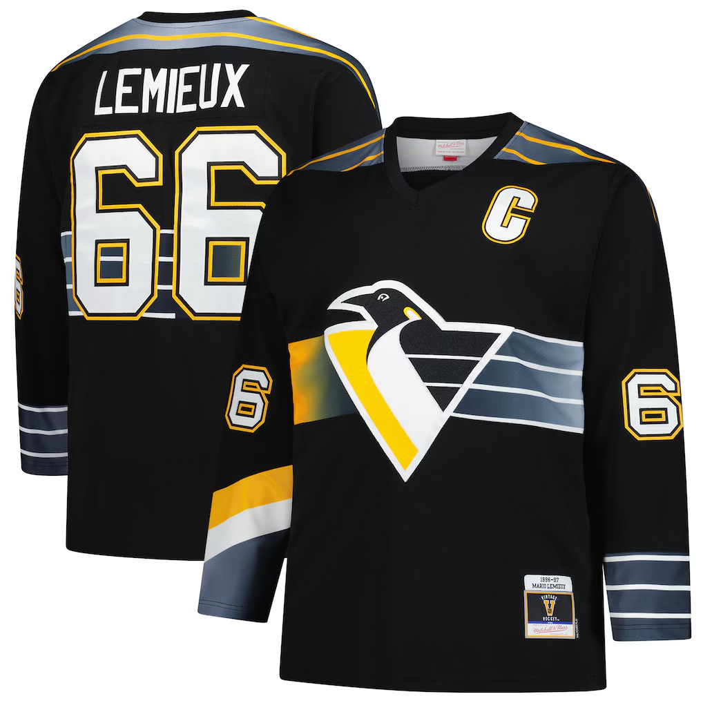 Pouc P.Penguins #66 Mario Lemieux Mitchell & Ness Black 1996-97 Blue Line 2.0 Jerseys