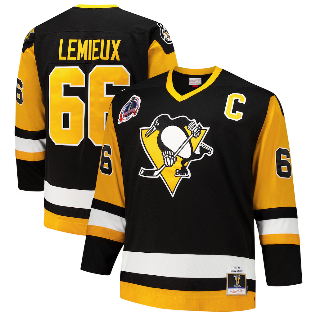 Pouc P.Penguins #66 Mario Lemieux Mitchell & Ness Black Big & Tall 1991-92 Blue Line 2.0 Jerseys