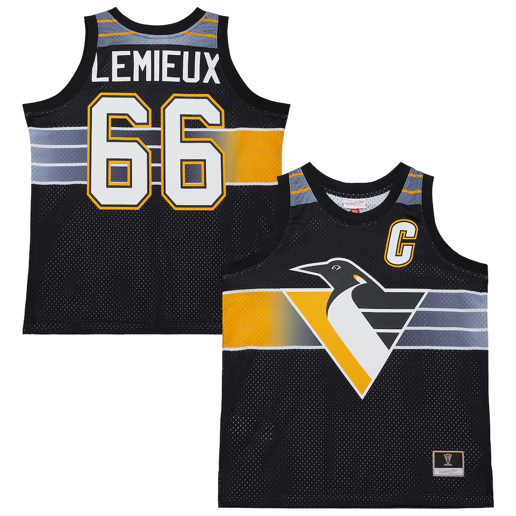 Pouc P.Penguins #66 Mario Lemieux Mitchell & Ness Black Maxxed Out Fashion Basketball Jerseys