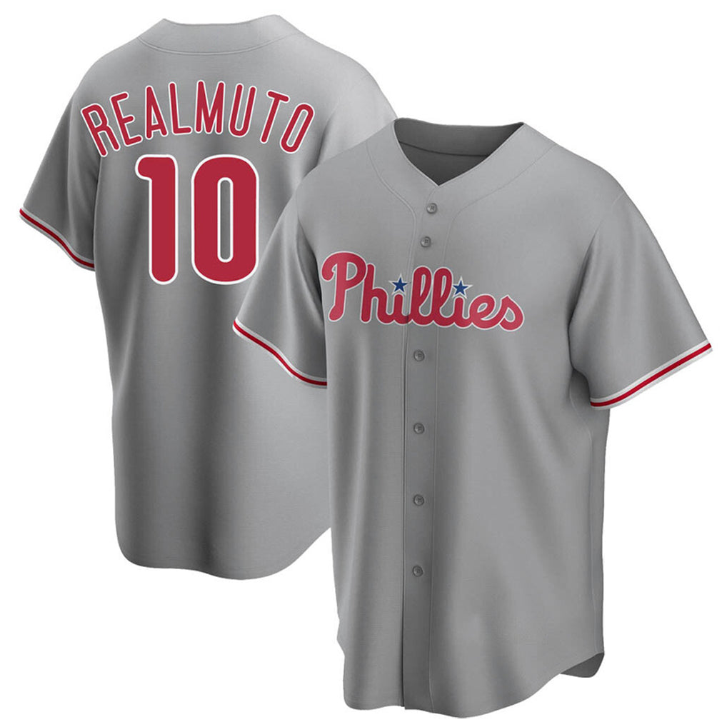 Pouc P.Phillies #10 J.T. Realmuto Player Gray Game Stitched Jerseys