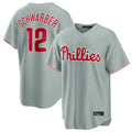 Pouc P.Phillies #12 Kyle Schwarber Player Gray Home Game Stitched Jerseys