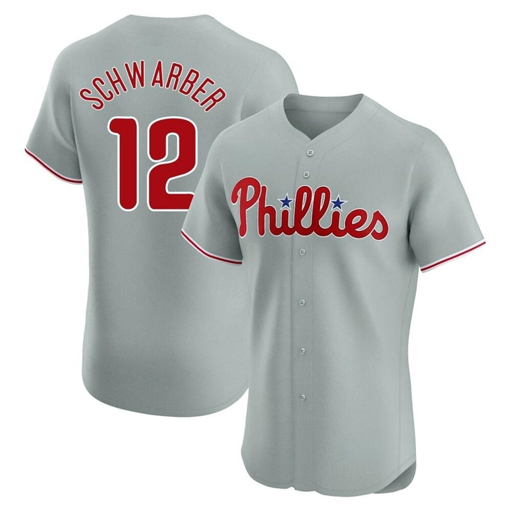 Pouc P.Phillies #12 Kyle Schwarber Player Gray Home Limited Elite Stitched Jerseys