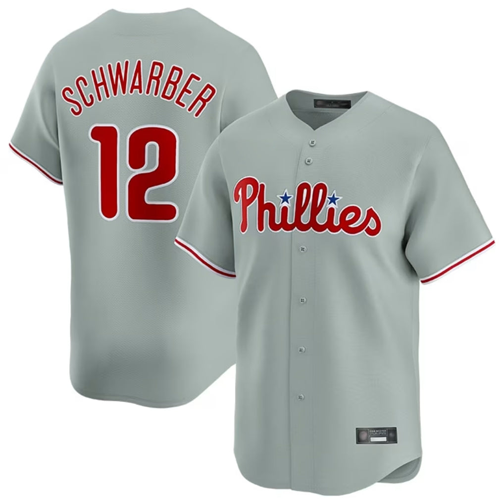 Pouc P.Phillies #12 Kyle Schwarber Player Gray Home Limited Stitched Jerseys